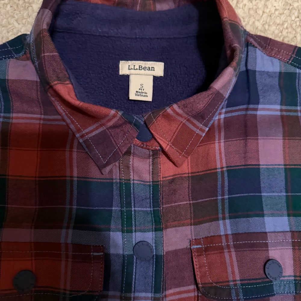 L.L.Bean Fleece Lined Plaid Jacket Petite Small Warm Shacket Coat - Picture 3 of 11